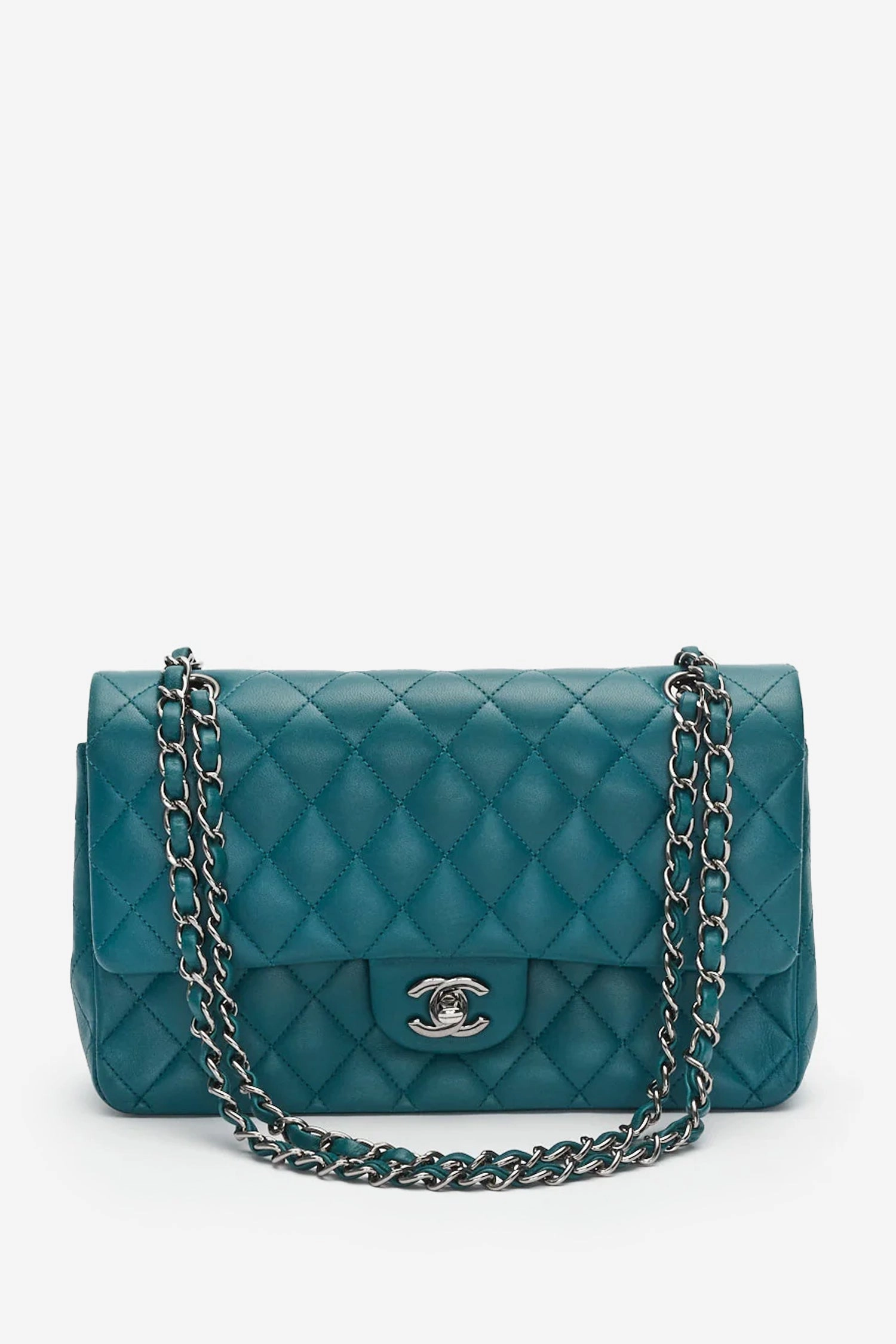 Pre-Loved Chanel Teal Lambskin Medium Classic Double Flap Bag