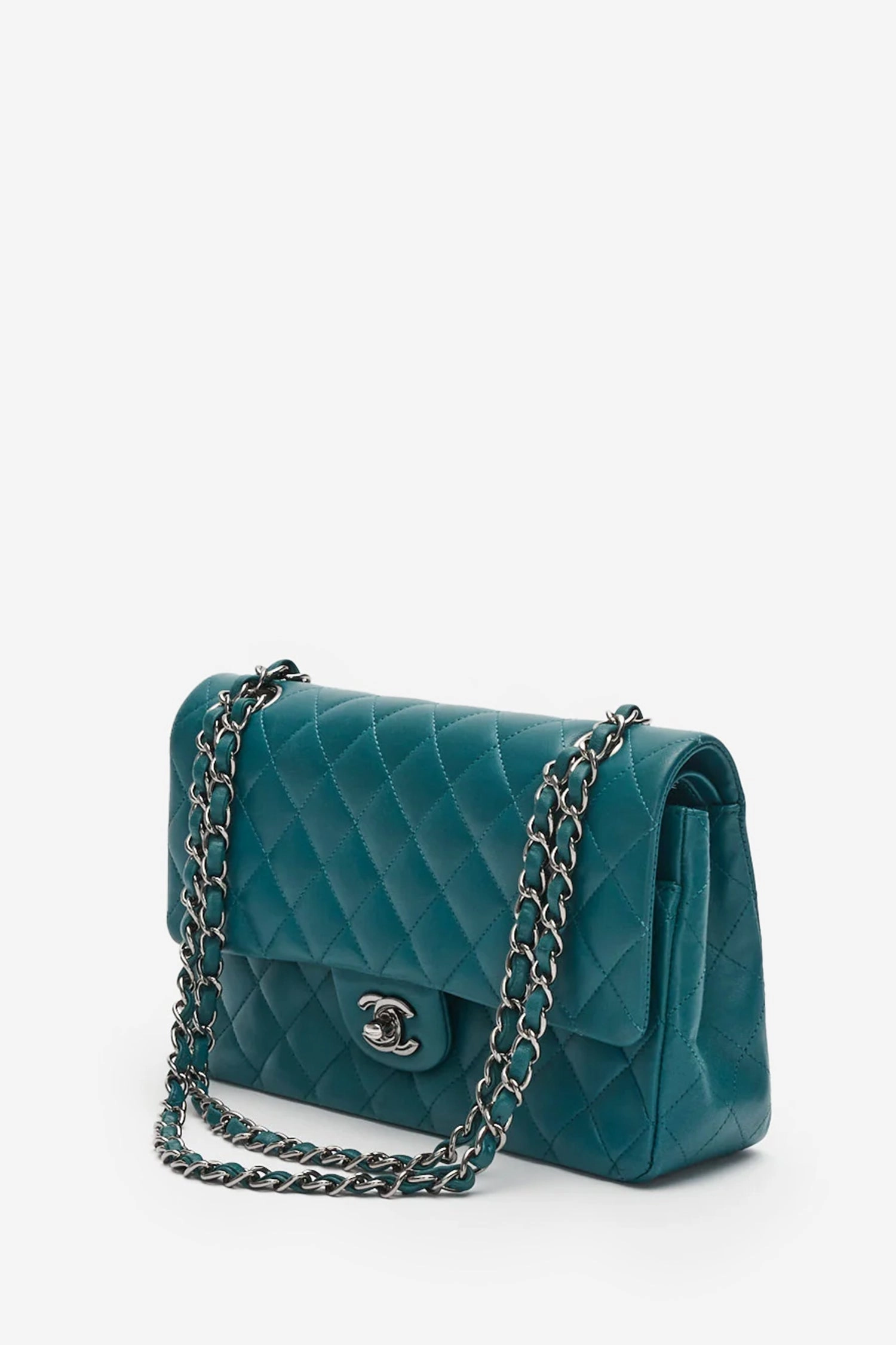 Pre-Loved Chanel Teal Lambskin Medium Classic Double Flap Bag