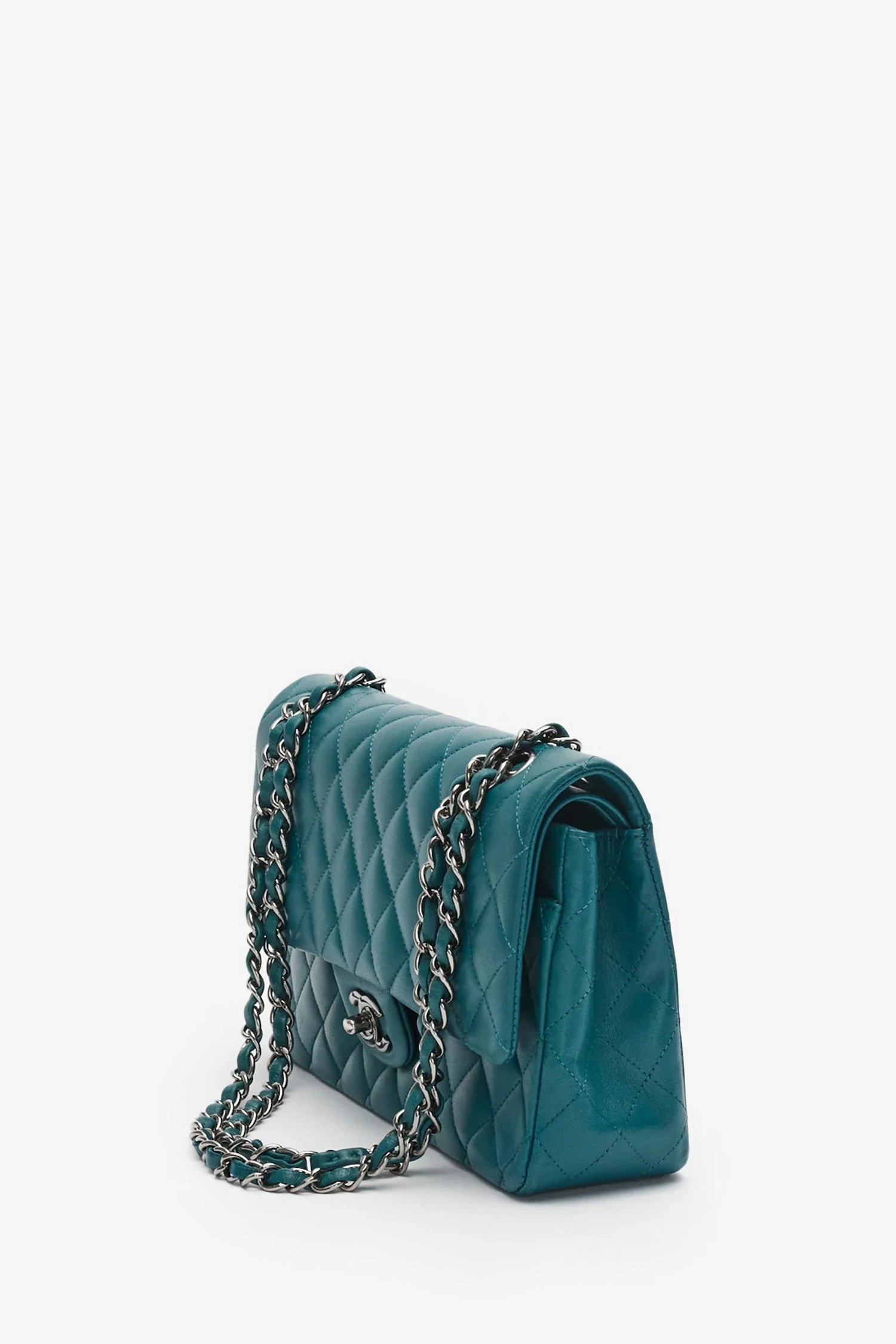 Pre-Loved Chanel Teal Lambskin Medium Classic Double Flap Bag