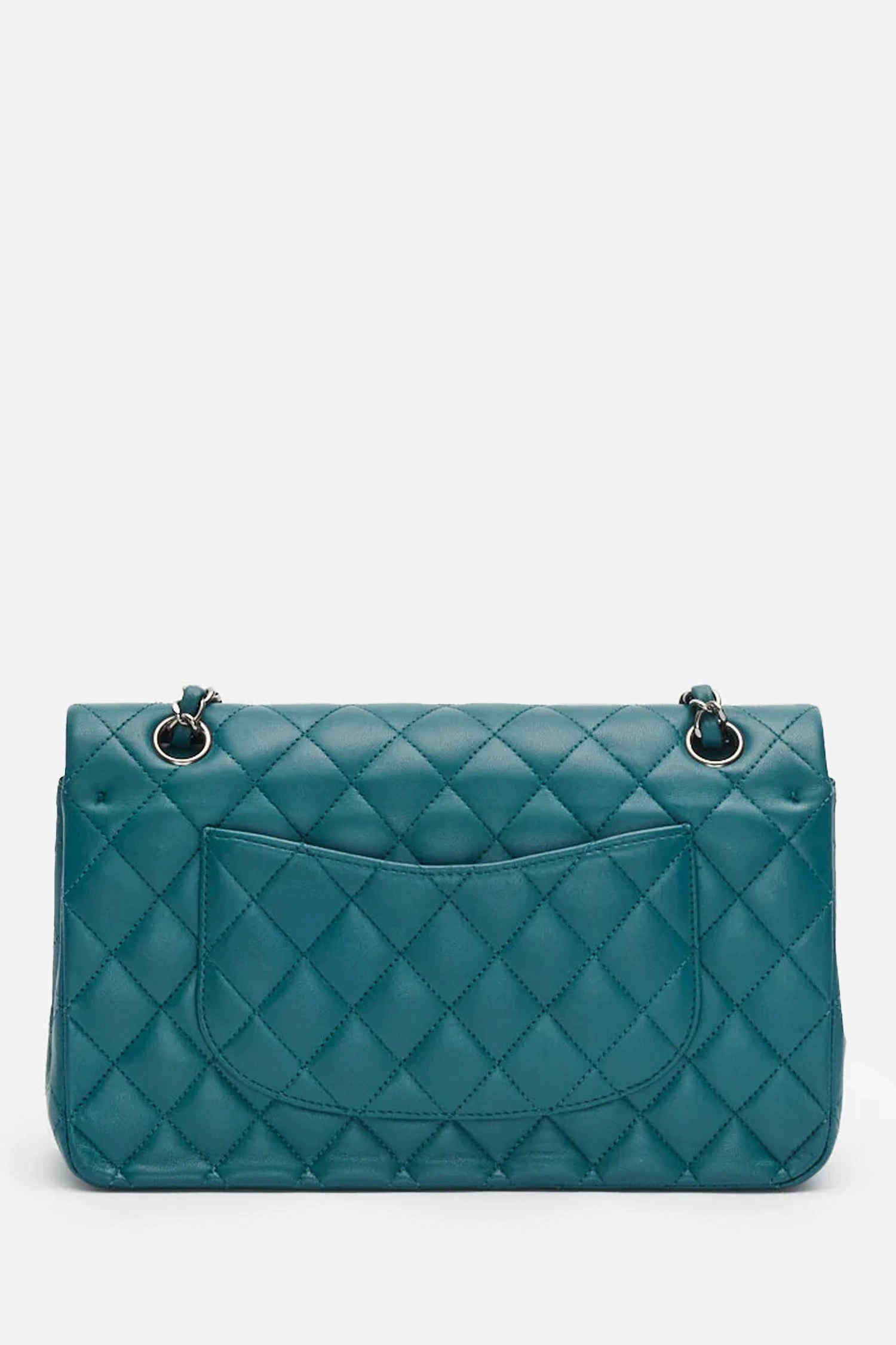 Pre-Loved Chanel Teal Lambskin Medium Classic Double Flap Bag