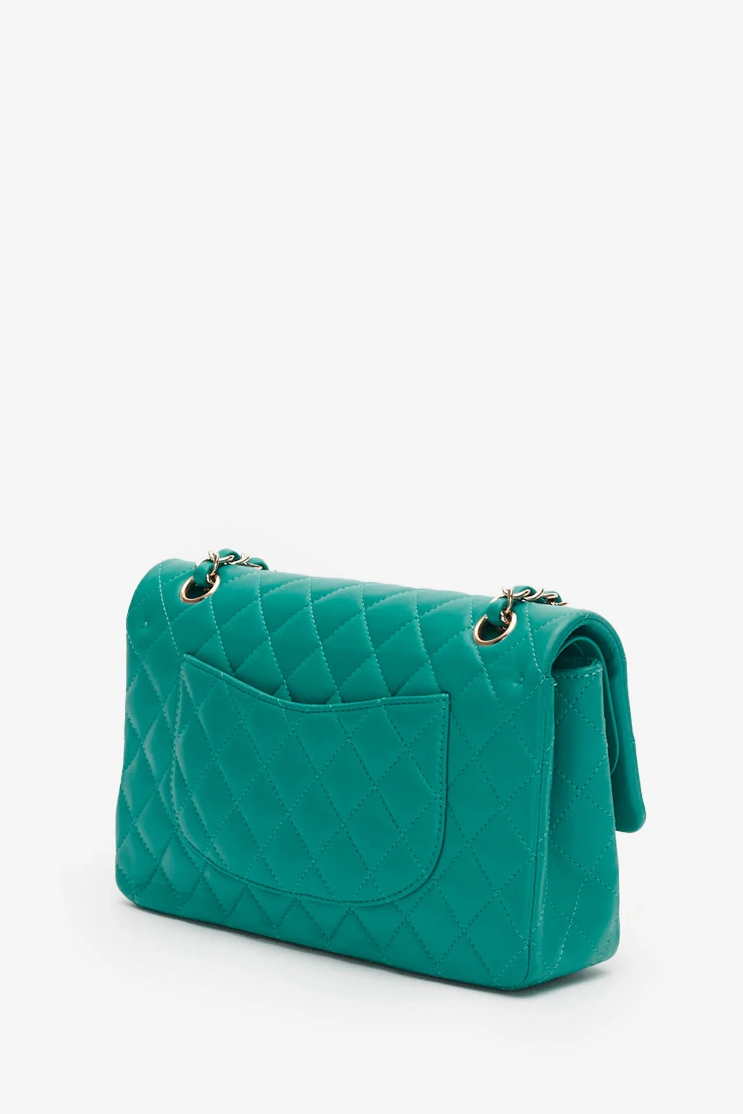 Pre-Loved Chanel Turquoise Lambskin Medium Classic Double Flap Bag