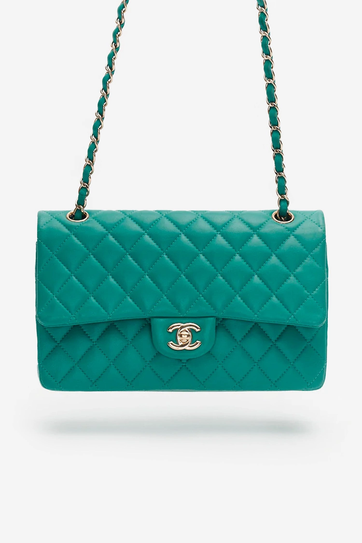 Pre-Loved Chanel Turquoise Lambskin Medium Classic Double Flap Bag