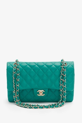 Pre-Loved Chanel Turquoise Lambskin Medium Classic Double Flap Bag