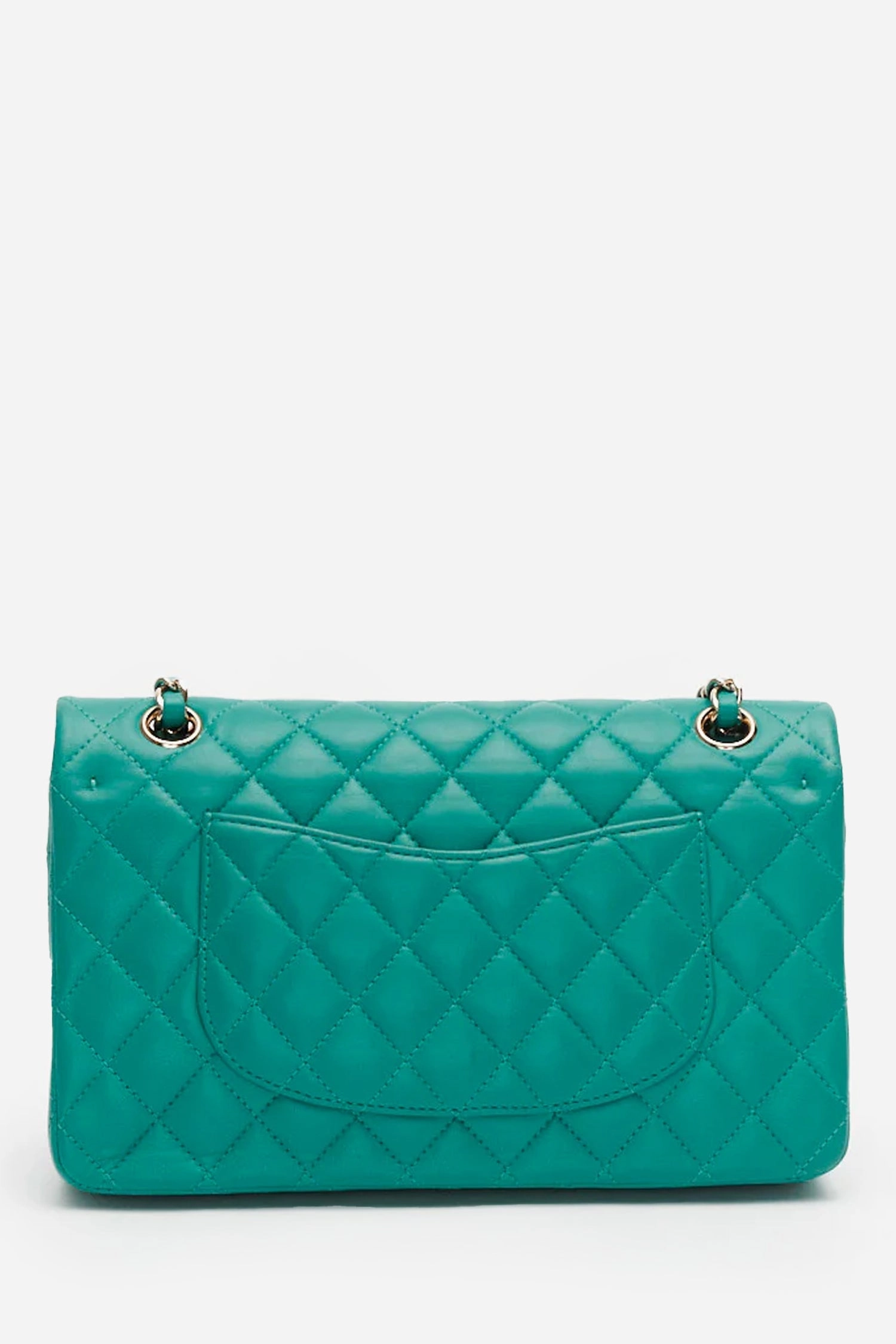 Pre-Loved Chanel Turquoise Lambskin Medium Classic Double Flap Bag