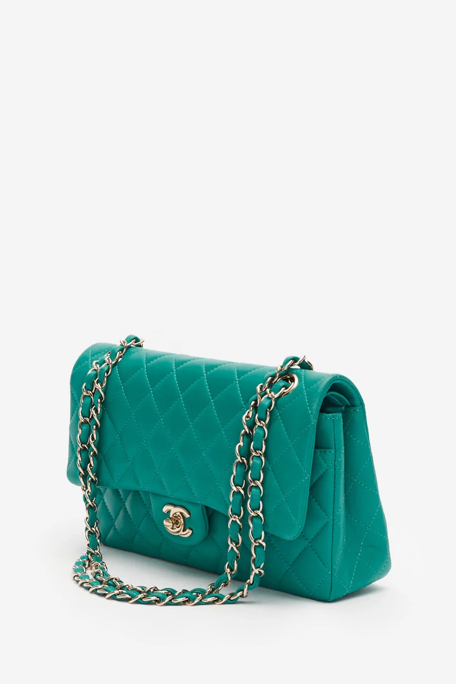 Pre-Loved Chanel Turquoise Lambskin Medium Classic Double Flap Bag