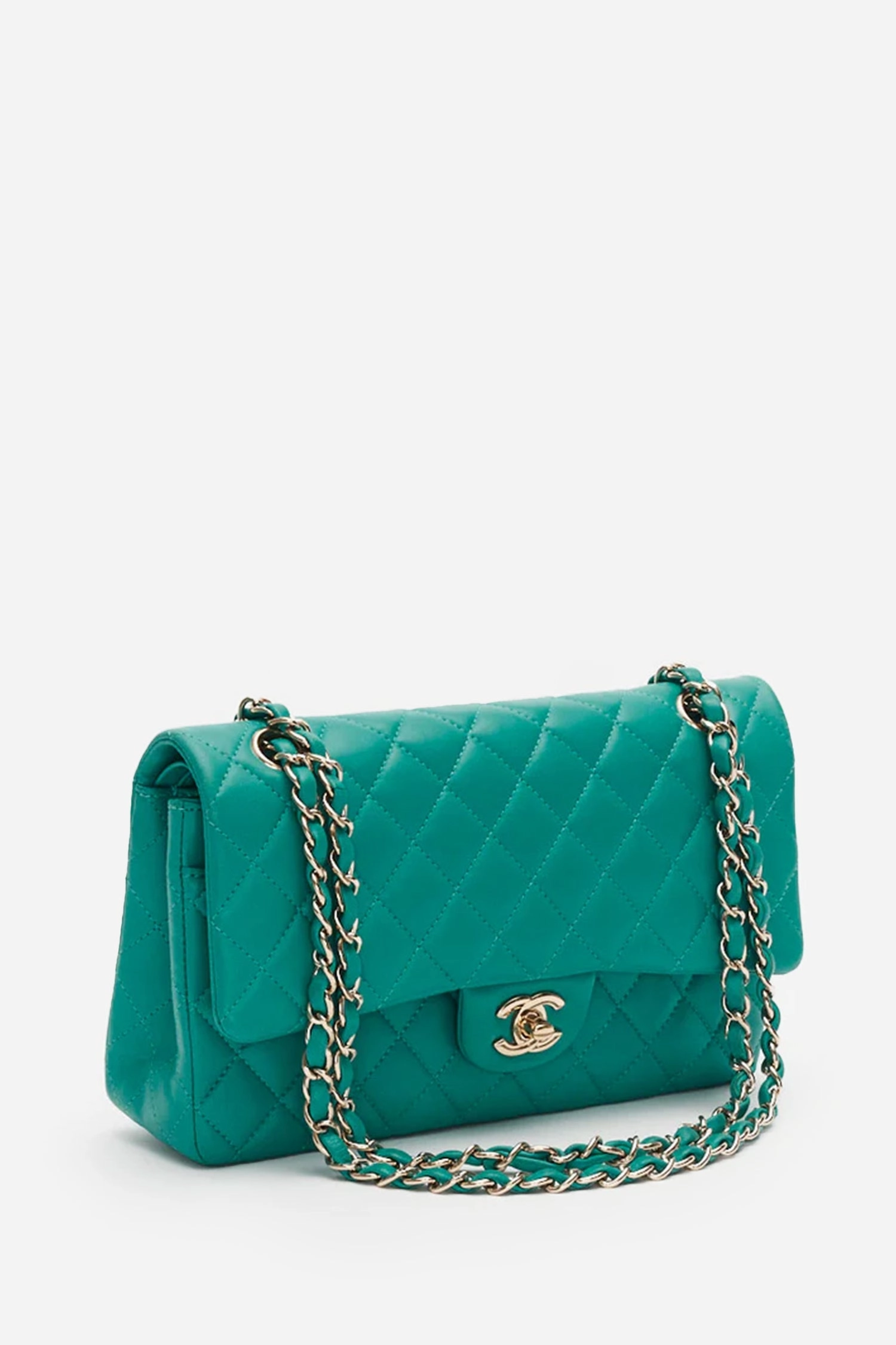 Pre-Loved Chanel Turquoise Lambskin Medium Classic Double Flap Bag