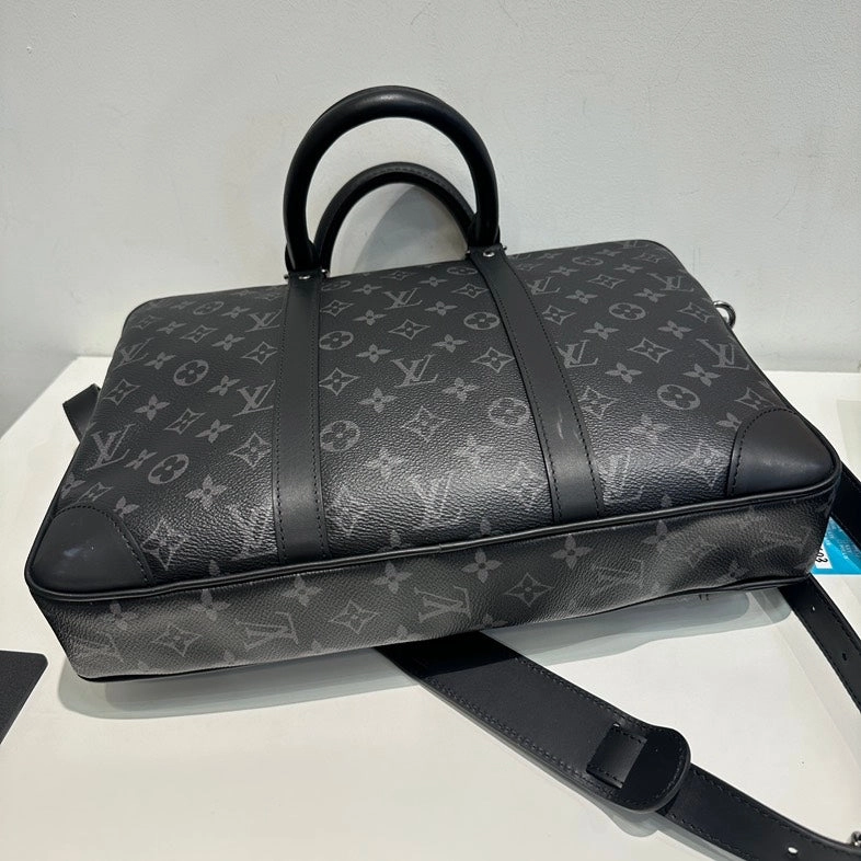 Pre-loved Louis Vuitton Monogram Shadow Tote Bag in Black Leather Crossbody