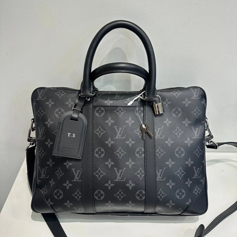 Pre-loved Louis Vuitton Monogram Shadow Tote Bag in Black Leather Crossbody