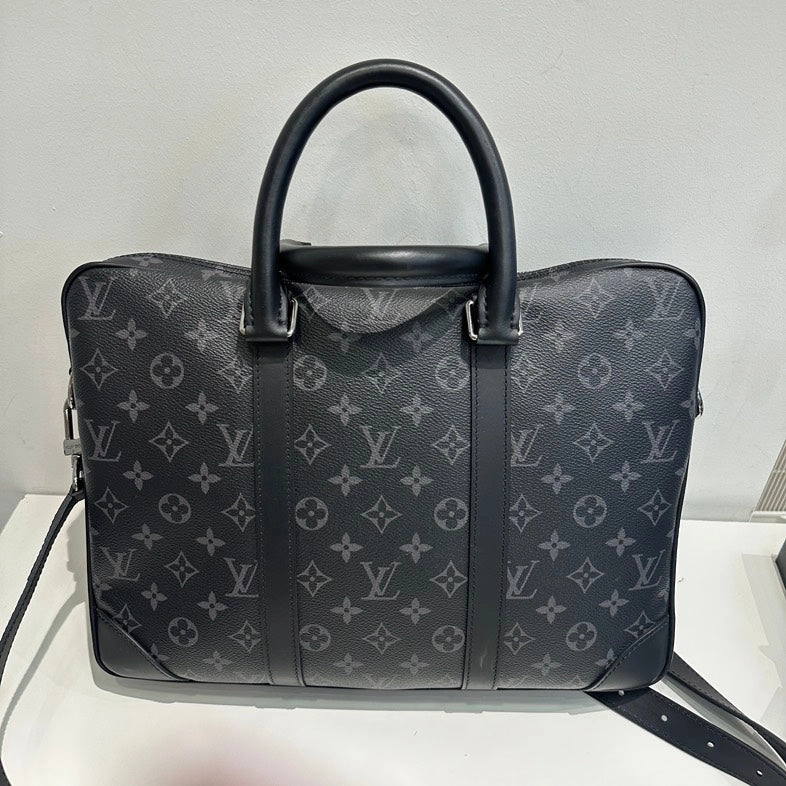 Pre-loved Louis Vuitton Monogram Shadow Tote Bag in Black Leather Crossbody