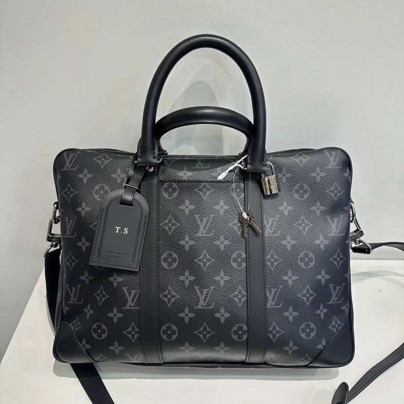 Pre-loved Louis Vuitton Monogram Shadow Tote Bag in Black Leather Crossbody
