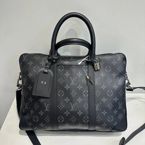 Pre-loved Louis Vuitton Monogram Shadow Tote Bag in Black Leather Crossbody