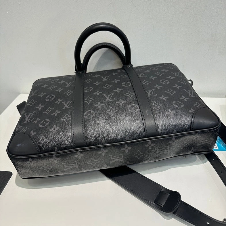 Pre-loved Louis Vuitton Monogram Shadow Tote Bag in Black Leather Crossbody