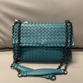 Preloved Bottega Veneta Intrecciato Teal Leather Shoulder Bag