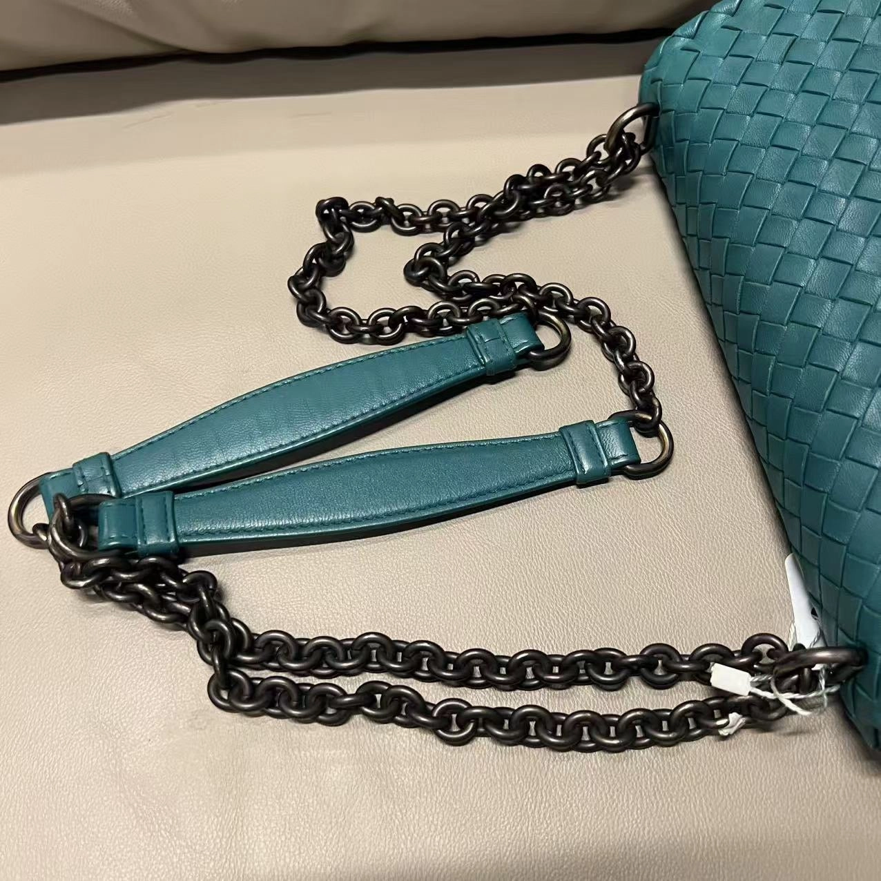Preloved Bottega Veneta Intrecciato Teal Leather Shoulder Bag