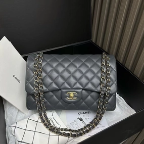 Preloved Chanel Jumbo Flap Bag Black Leather Shoulder Bag