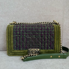 Preloved Chanel Le Boy Hmm Green Tweed Crossbody Bag