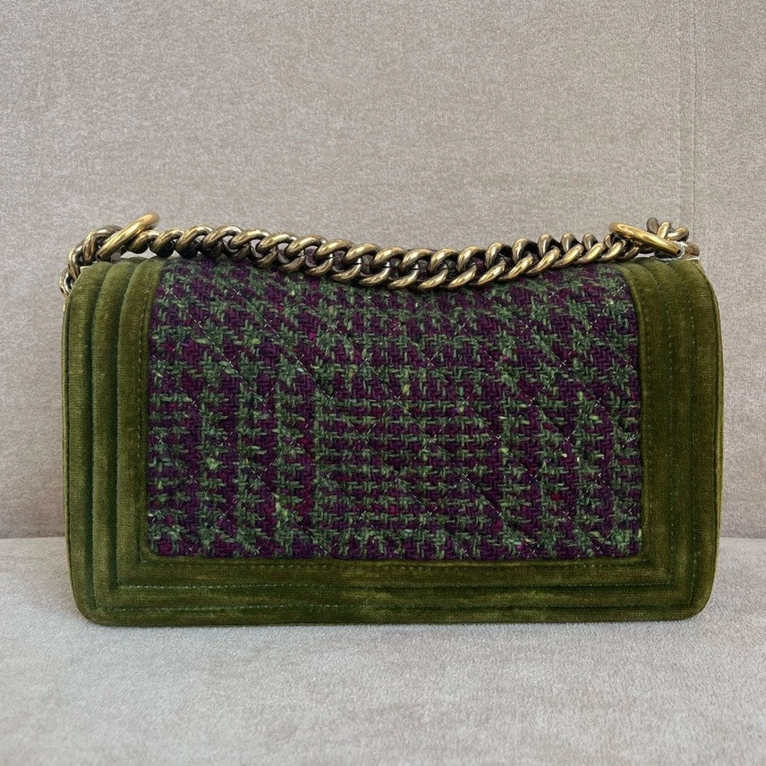 Preloved Chanel Le Boy Hmm Green Tweed Crossbody Bag