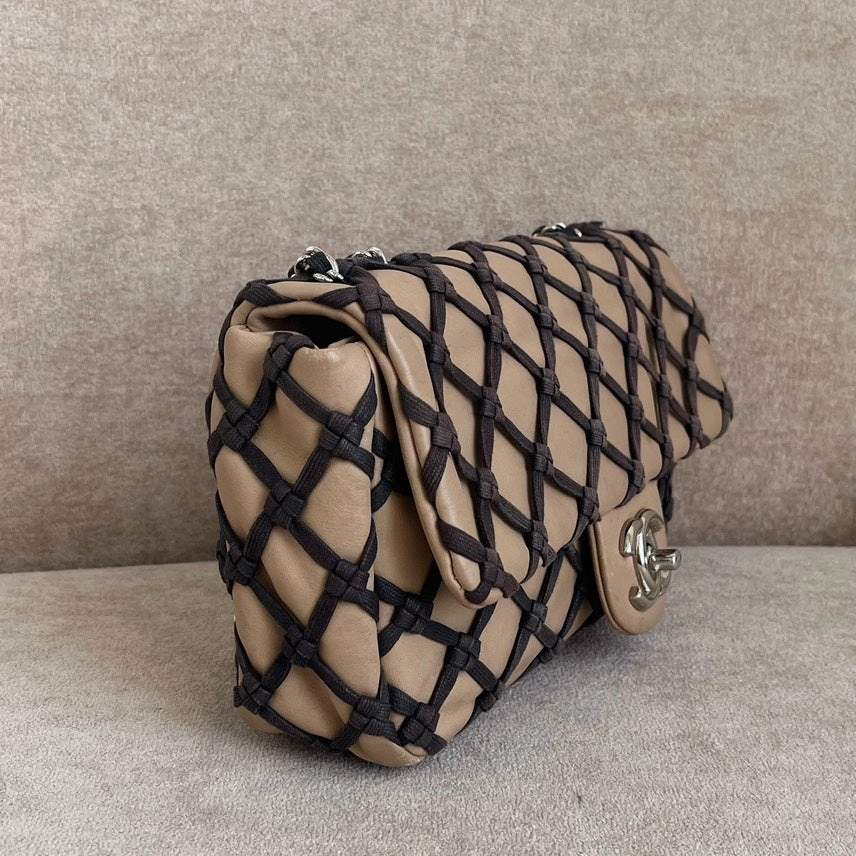 Preloved Chanel Limited Edition Quilted Beige Lambskin Crossbody Bag
