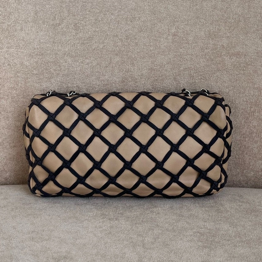 Preloved Chanel Limited Edition Quilted Beige Lambskin Crossbody Bag