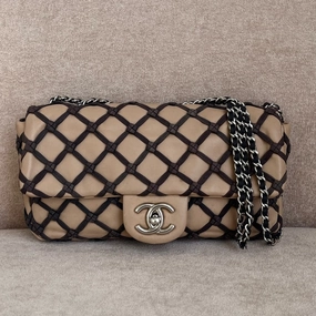 Preloved Chanel Limited Edition Quilted Beige Lambskin Crossbody Bag