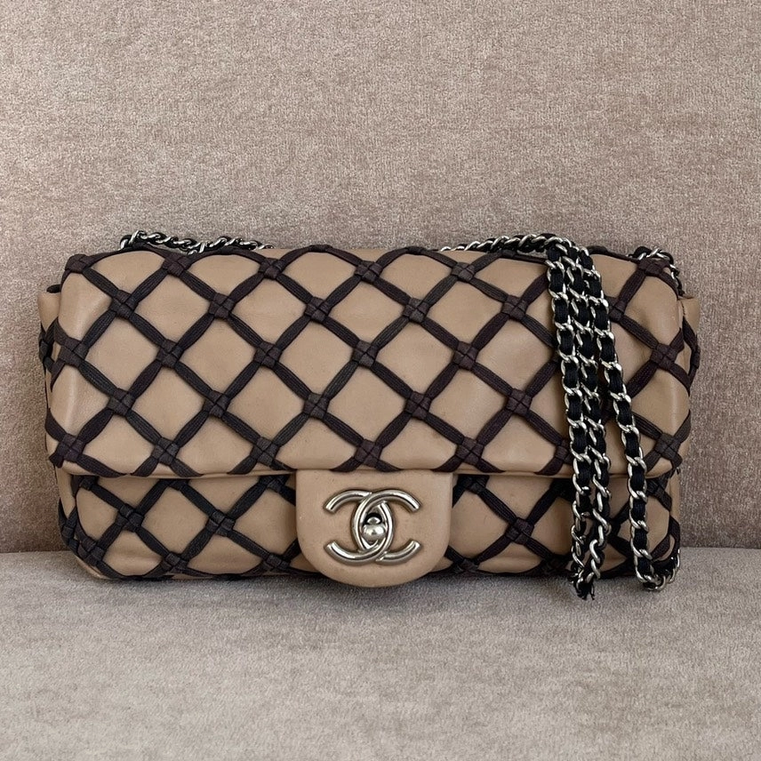 Preloved Chanel Limited Edition Quilted Beige Lambskin Crossbody Bag
