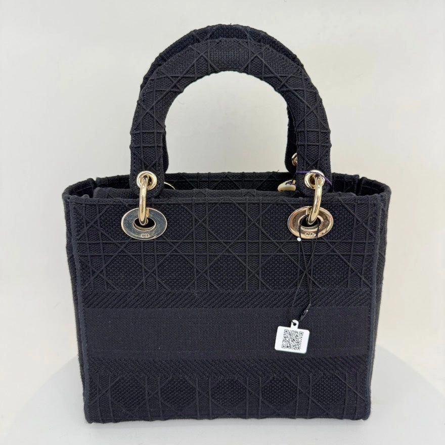Preloved Dior Lady D-Lite Canvas 2way Bag Medium Black Shoulder Bag