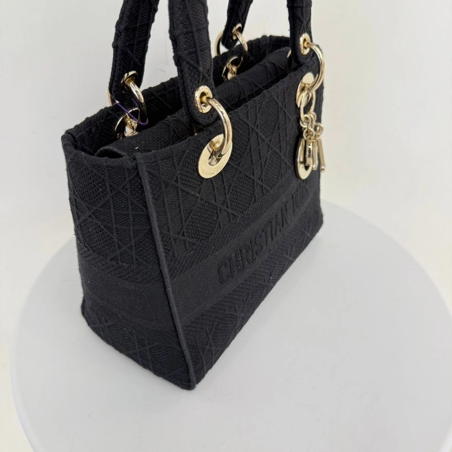 Preloved Dior Lady D-Lite Canvas 2way Bag Medium Black Shoulder Bag