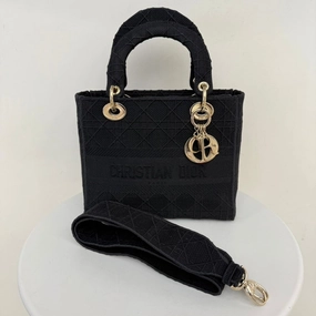 Preloved Dior Lady D-Lite Canvas 2way Bag Medium Black Shoulder Bag