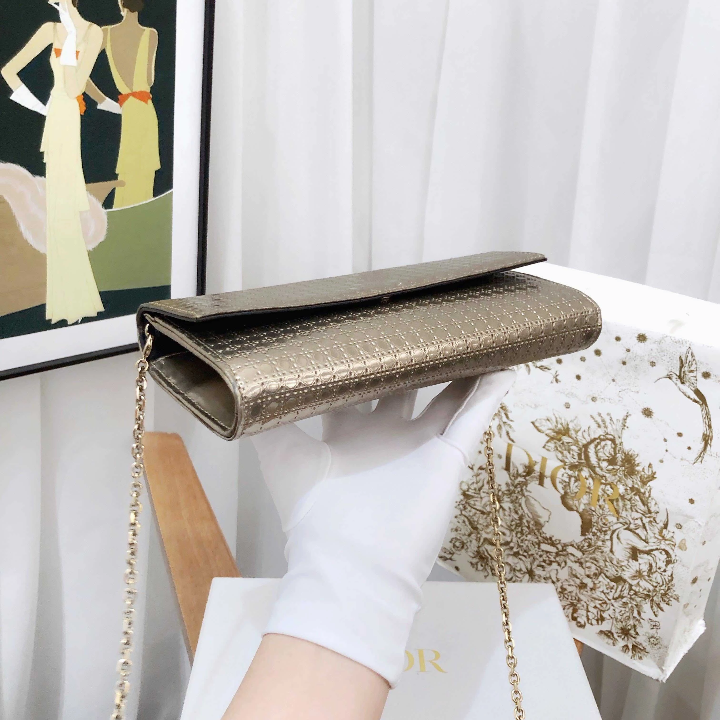 Preloved Dior Wallet on Chain (WOC) Gold Leather Crossbody Bag