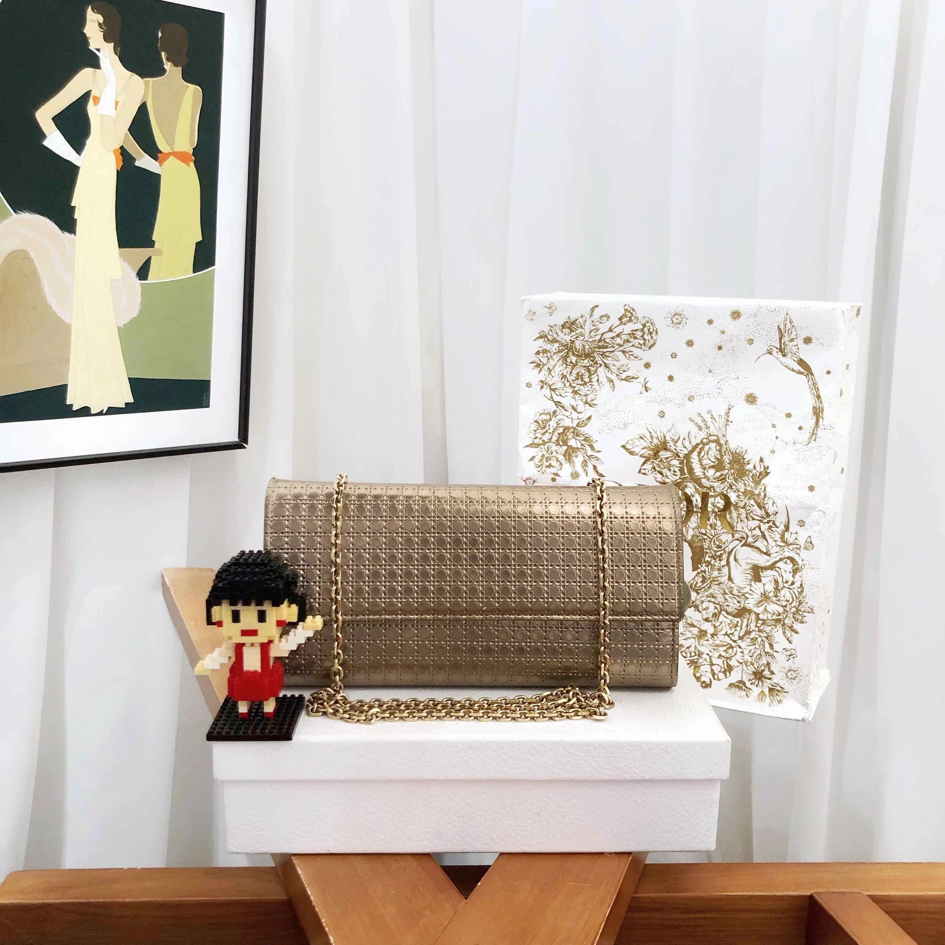Preloved Dior Wallet on Chain (WOC) Gold Leather Crossbody Bag