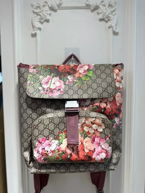 Preloved Gucci Tian GG Supreme Floral Canvas Backpack - Beige/Brown