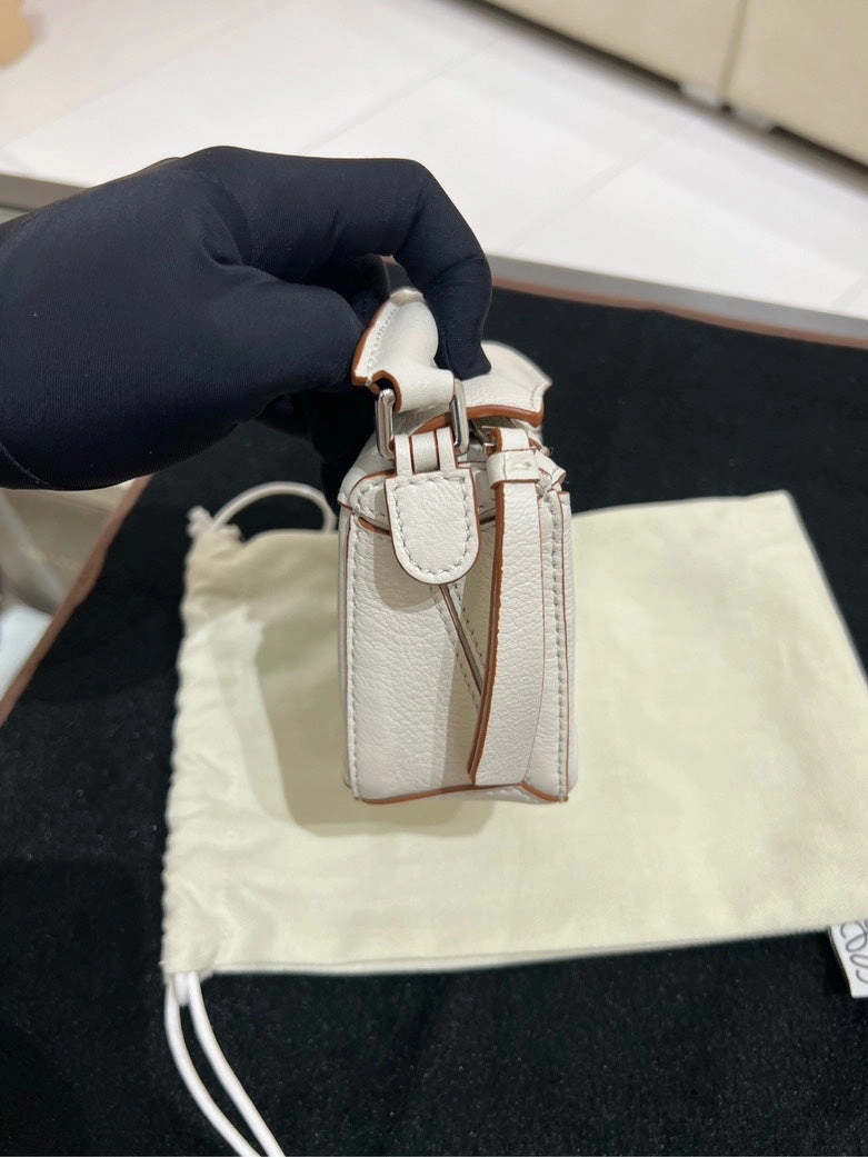 Preloved Loewe Puzzle Mini White Leather Crossbody Bag