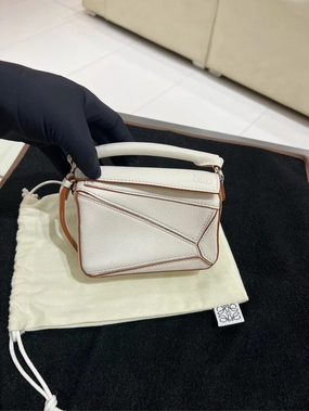 Preloved Loewe Puzzle Mini White Leather Crossbody Bag