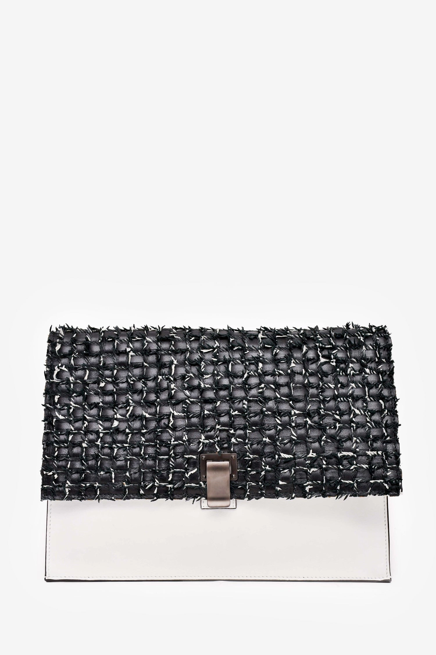 Proenza Schouler Black/White Leather Woven Tweed Clutch