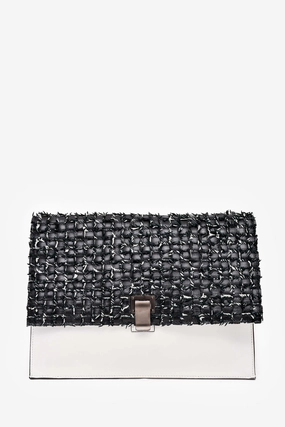 Proenza Schouler Black/White Leather Woven Tweed Clutch