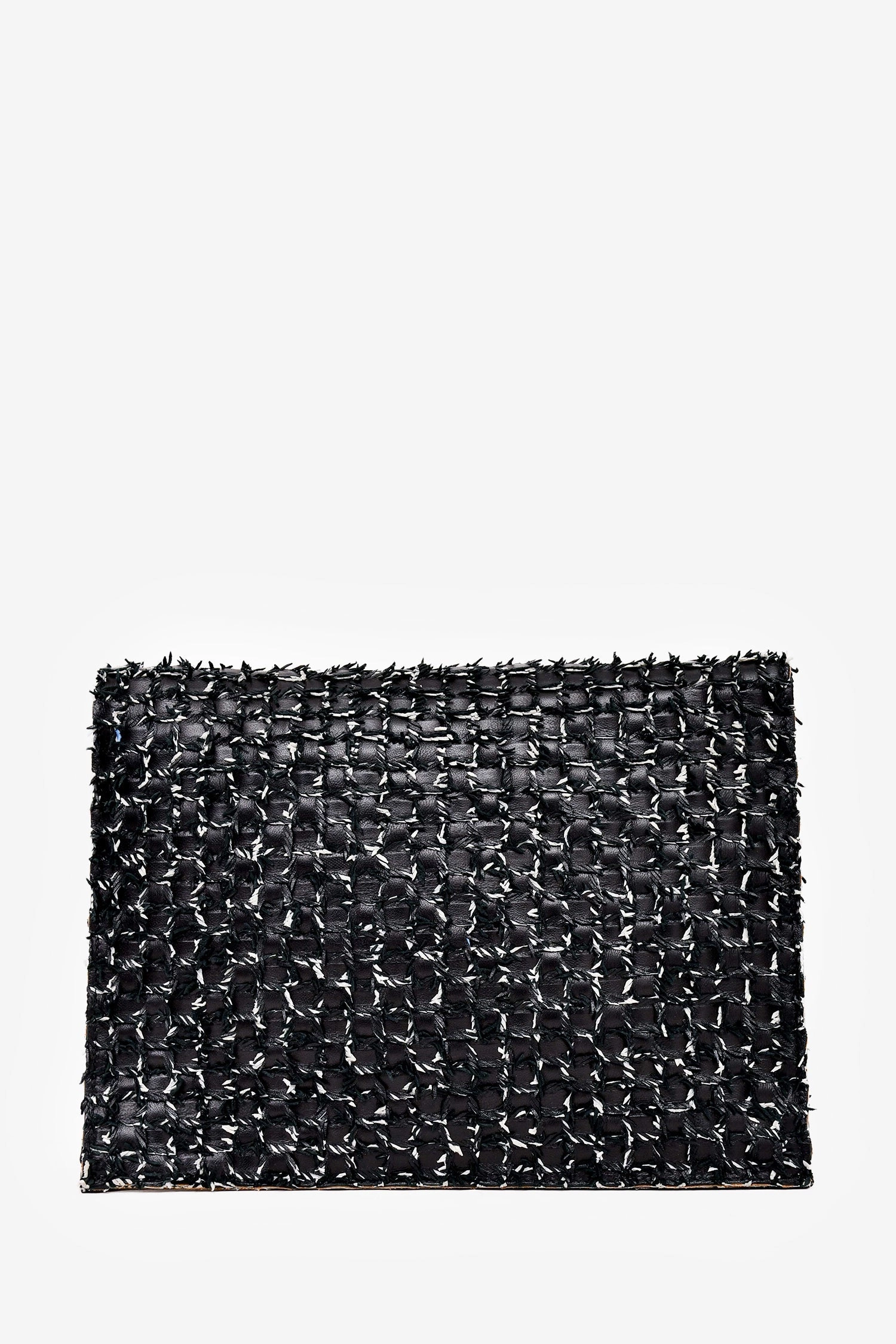 Proenza Schouler Black/White Leather Woven Tweed Clutch