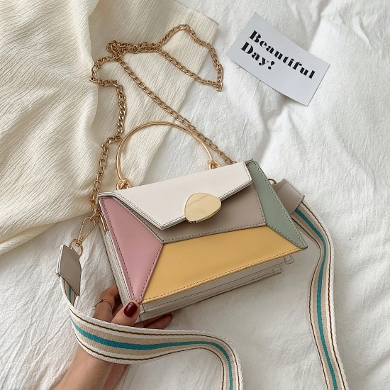 Rainbow Women's Handbag Leather Bags With Metal Handles
