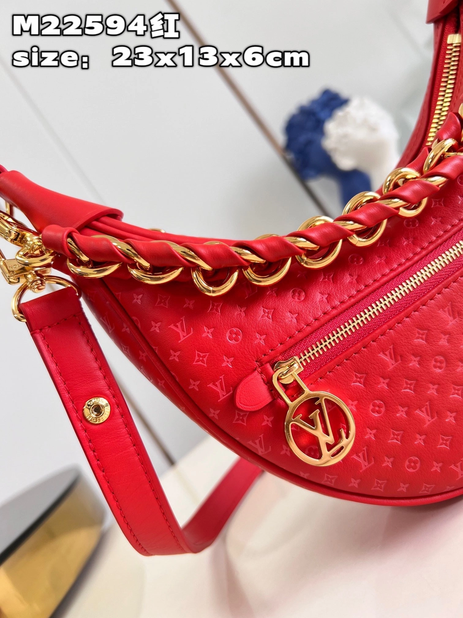 Red Loop Leather Crossbody Bag for Women