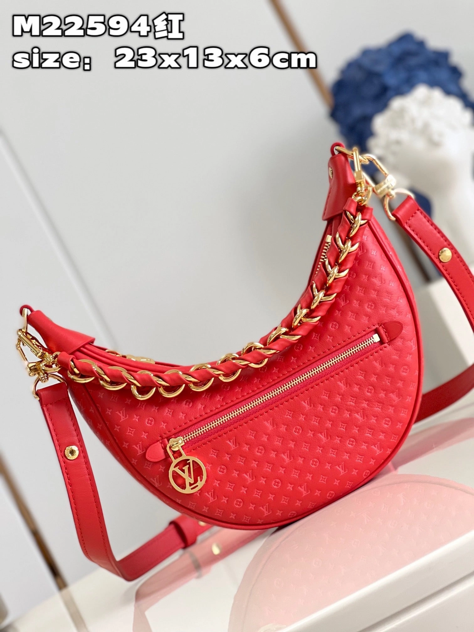 Red Loop Leather Crossbody Bag for Women