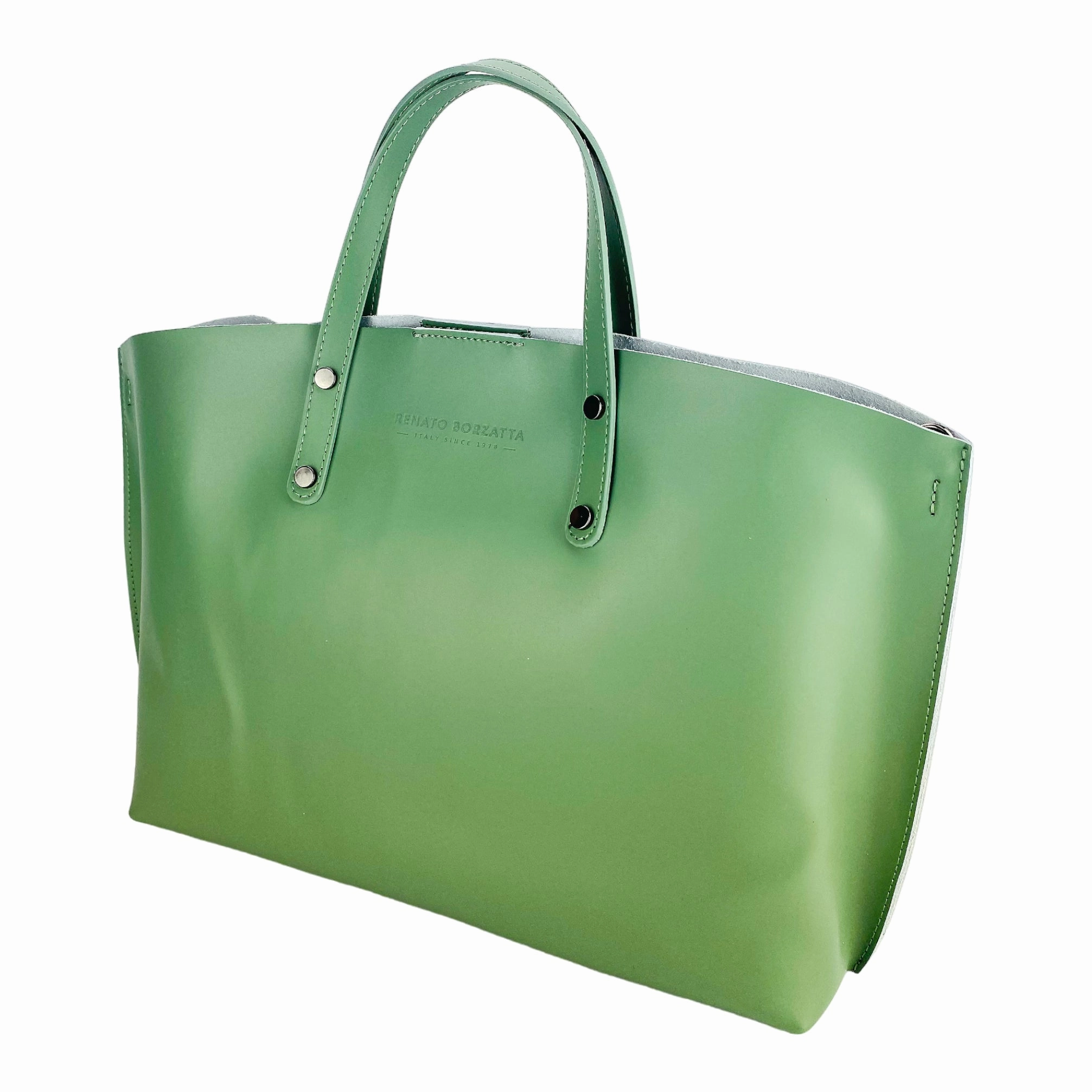 Renato Borzarra Large Leather Shoulder Tote Bag Mint Green