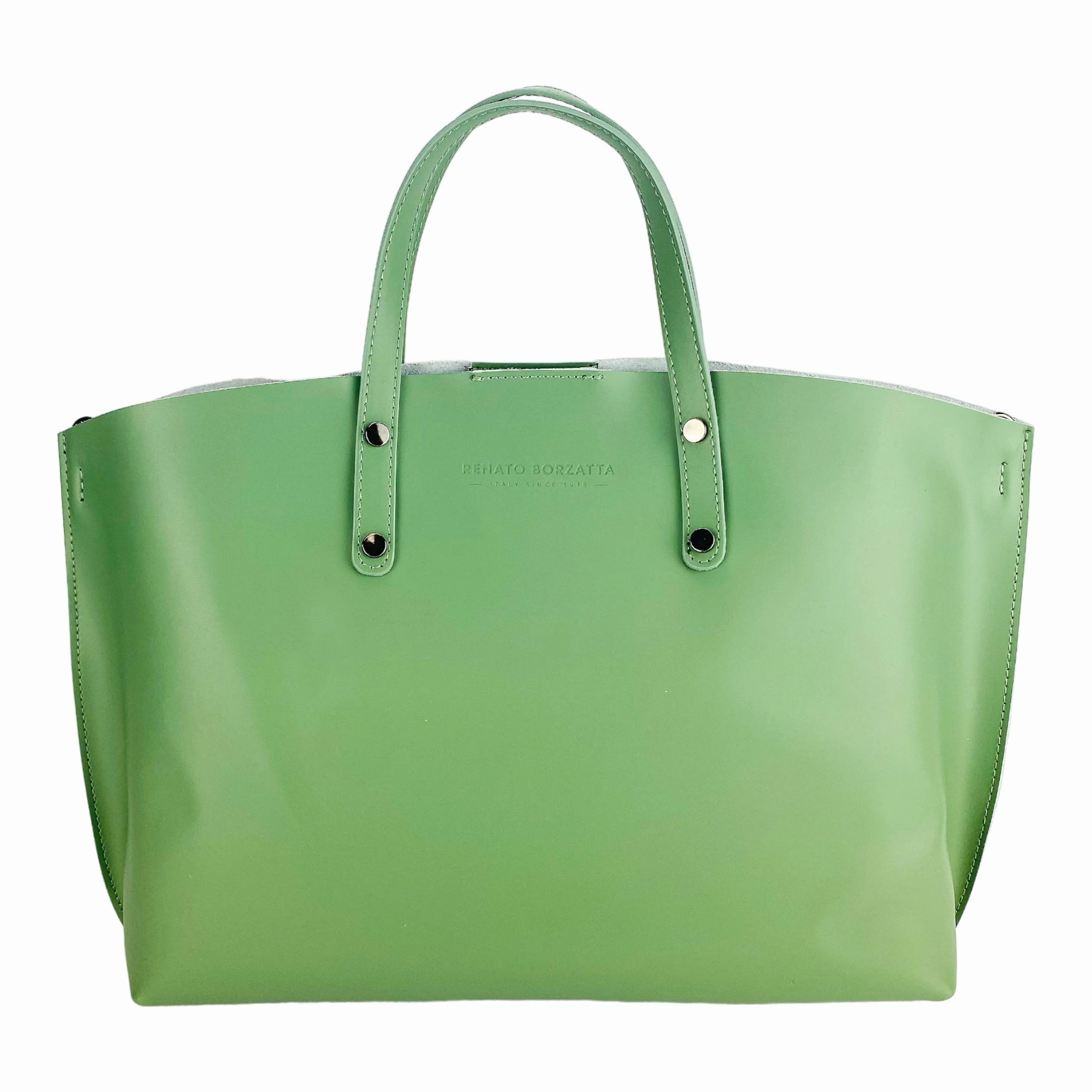 Renato Borzarra Large Leather Shoulder Tote Bag Mint Green