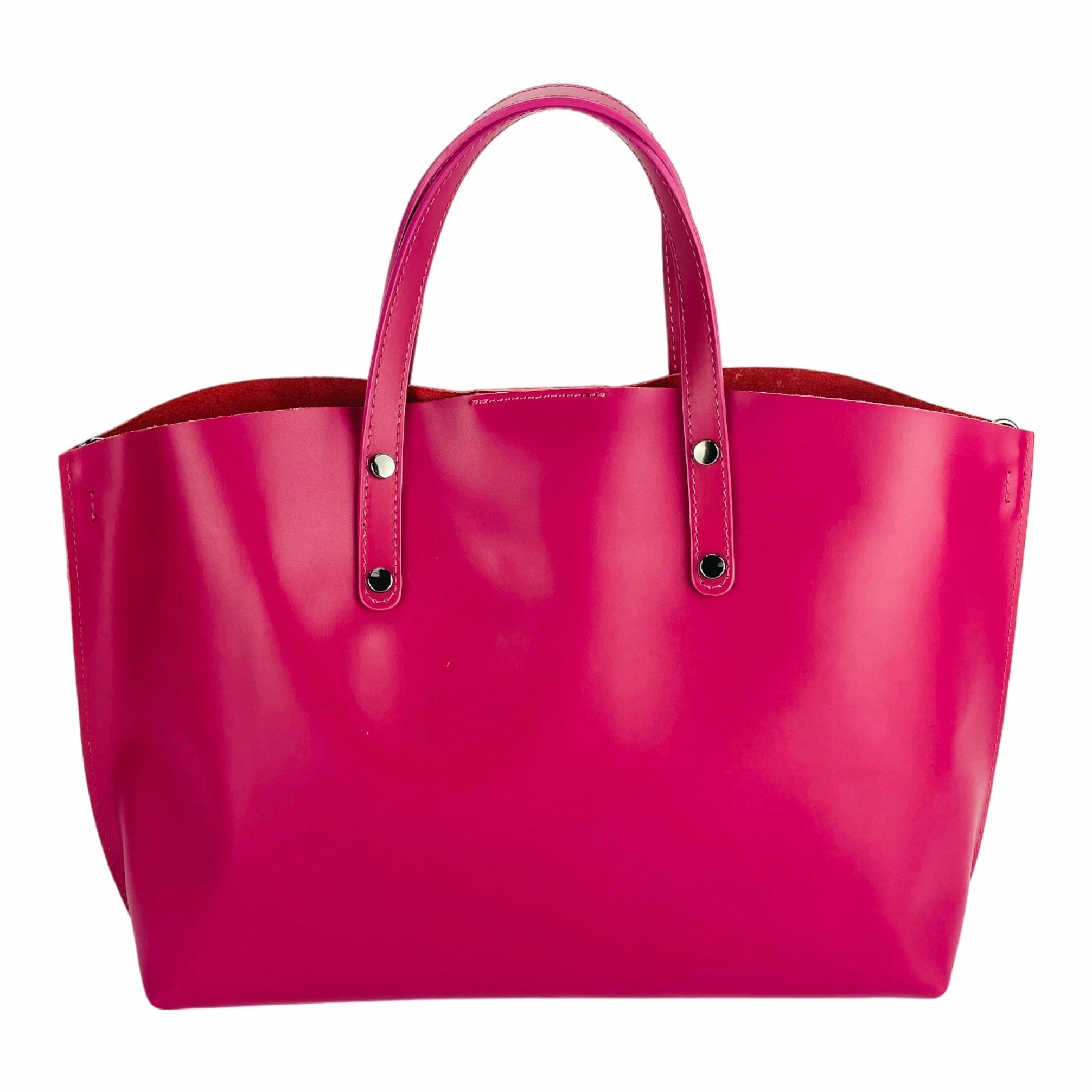 Renato Borzatta Large Leather Shoulder Tote Bag Fuschia Pink