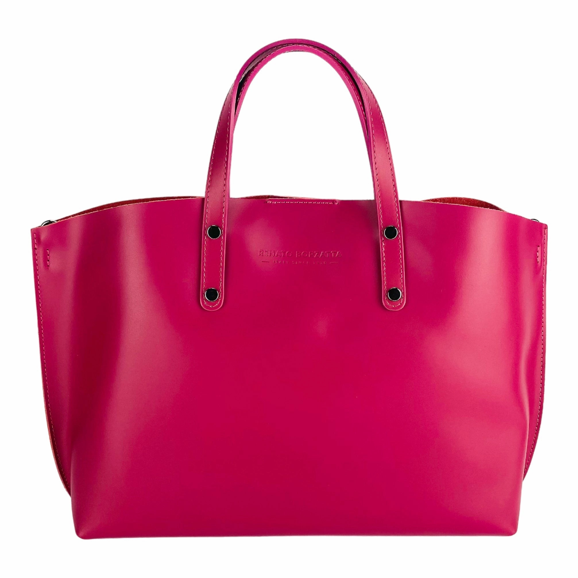 Renato Borzatta Large Leather Shoulder Tote Bag Fuschia Pink