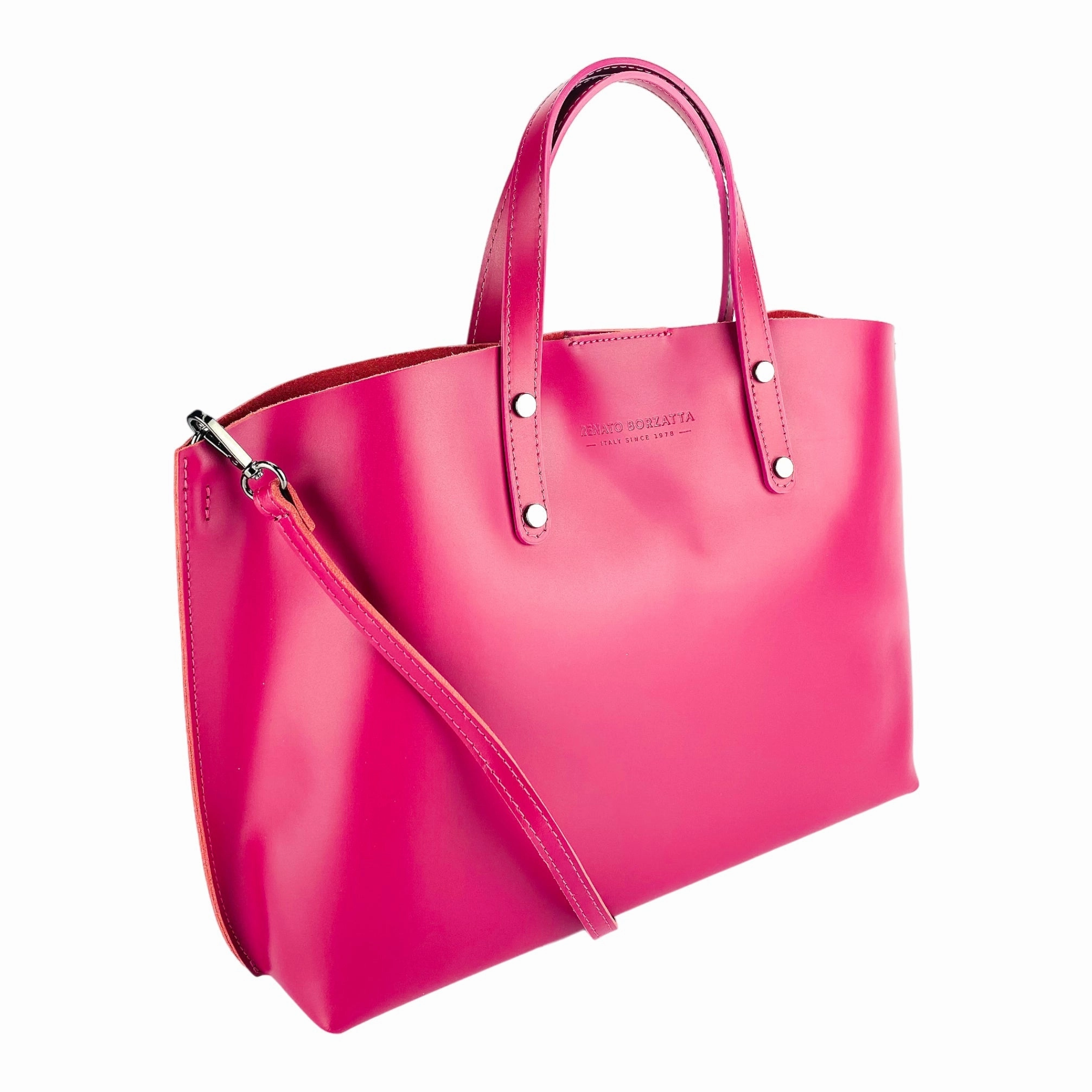 Renato Borzatta Large Leather Shoulder Tote Bag Fuschia Pink