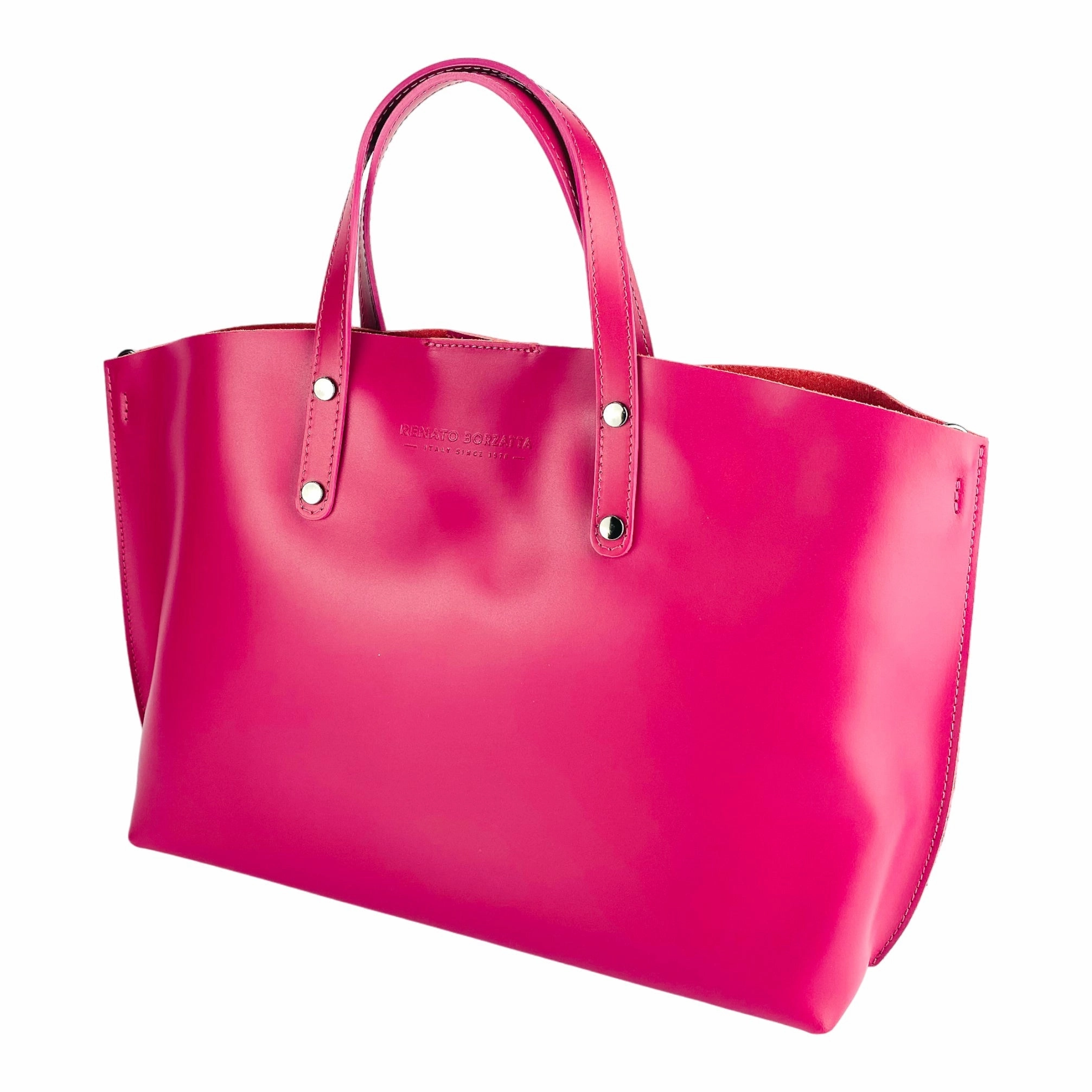 Renato Borzatta Large Leather Shoulder Tote Bag Fuschia Pink
