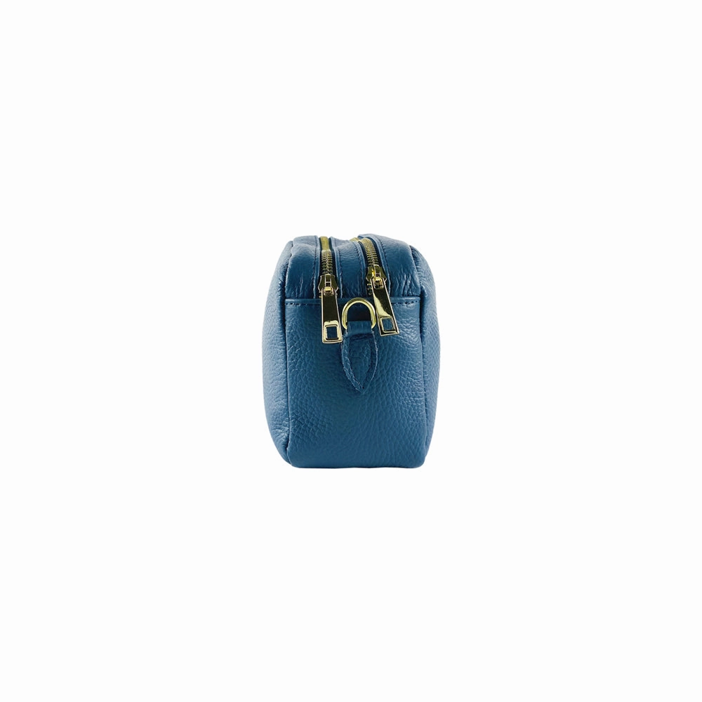 Renato Borzatta Leather Double Zip Camera Shoulder Crossbody Bag Blue
