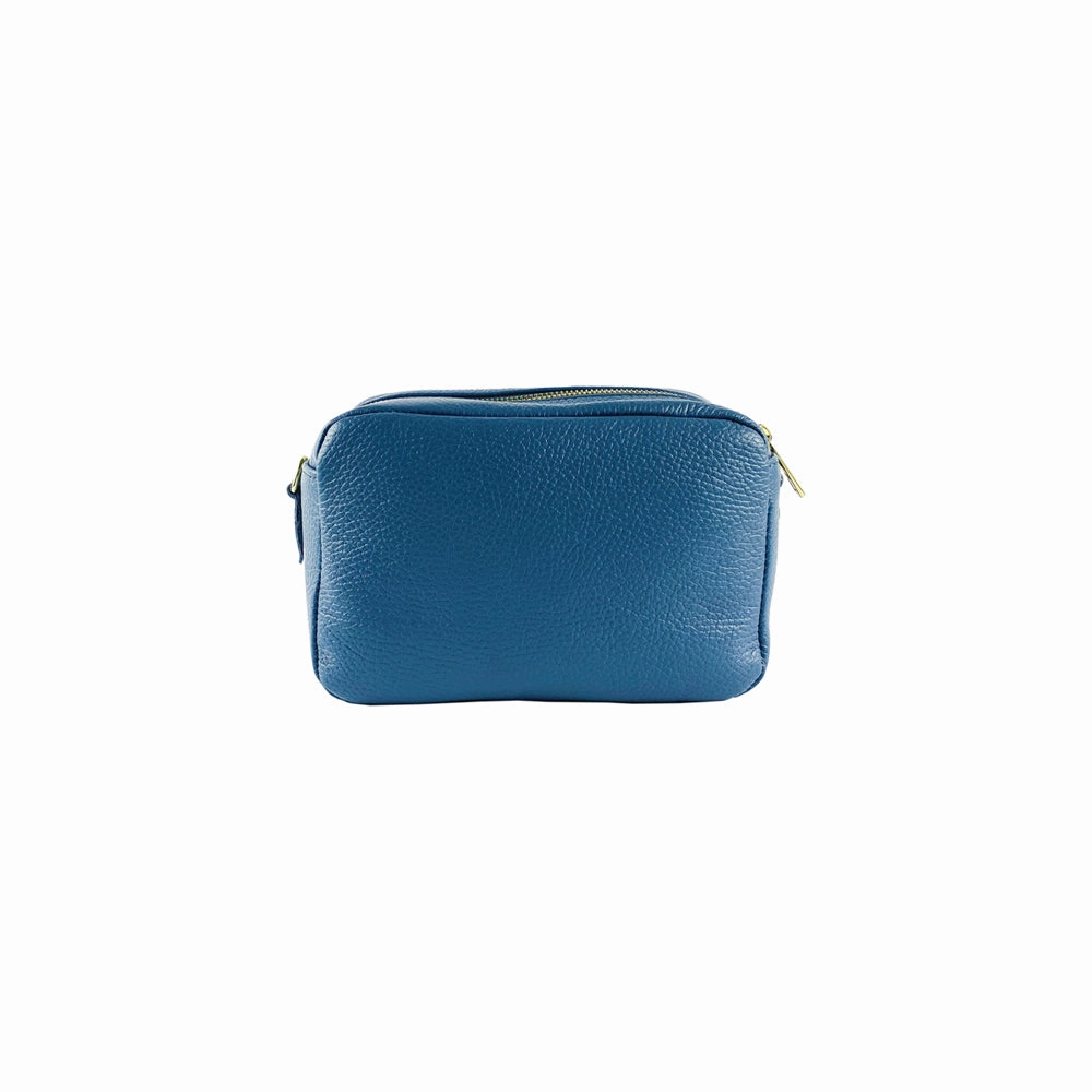 Renato Borzatta Leather Double Zip Camera Shoulder Crossbody Bag Blue