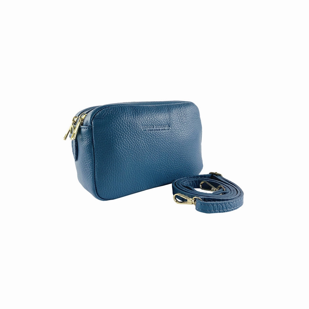 Renato Borzatta Leather Double Zip Camera Shoulder Crossbody Bag Blue