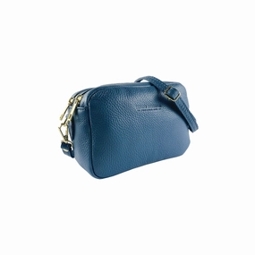 Renato Borzatta Leather Double Zip Camera Shoulder Crossbody Bag Blue