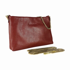 Renato Borzatta Leather Flat Shoulder Clutch Chain Bag Bordeaux Brown